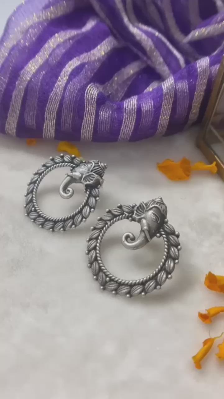 Gaj Yamini Silver Oxidised Earrings
